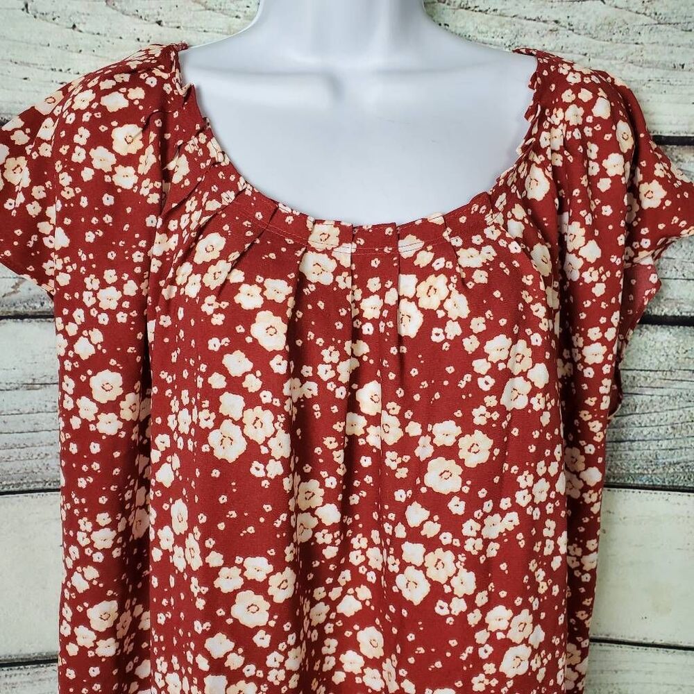 LC Lauren Conrad Women’s Red Floral Ruffle Sleeve Blouse Size XXL - Picture 3 of 8